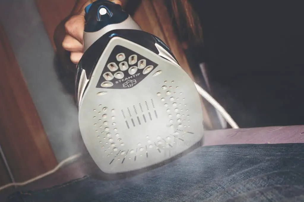 Person holding a steam iron